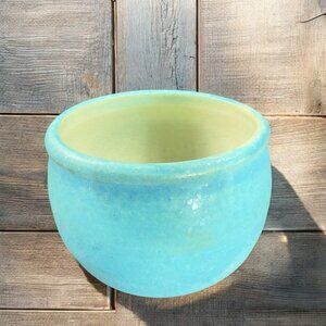 Vintage Turquoise Glaze Pottery Stoneware Dish Bowl Planter Flower Pot Signed